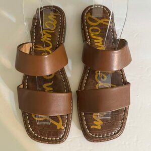 NWT Sam Edelman Gala Saddle Leather Slide Sandal - Brown Flats- Size 7.5